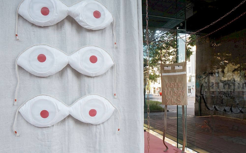 Ansicht
                                                der Ausstellung „The Happy Medium“ von Francesca Aldegani im Kubus EXPORT